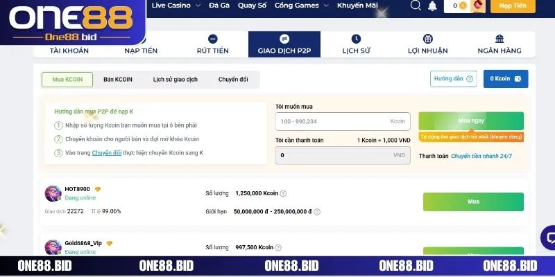 Các phương thức thanh toán hiện nay ở ONE88 